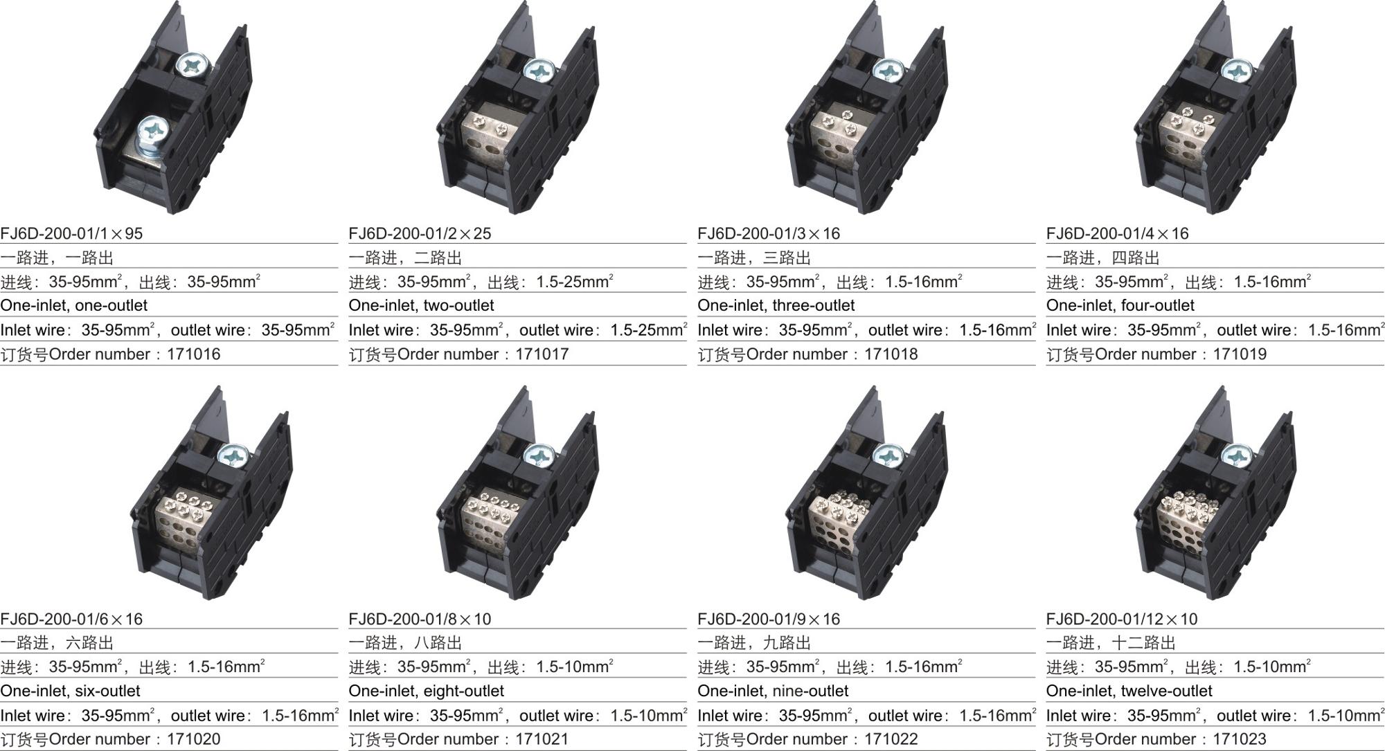 Guide rail type power cable FJ6D-200 connection terminal