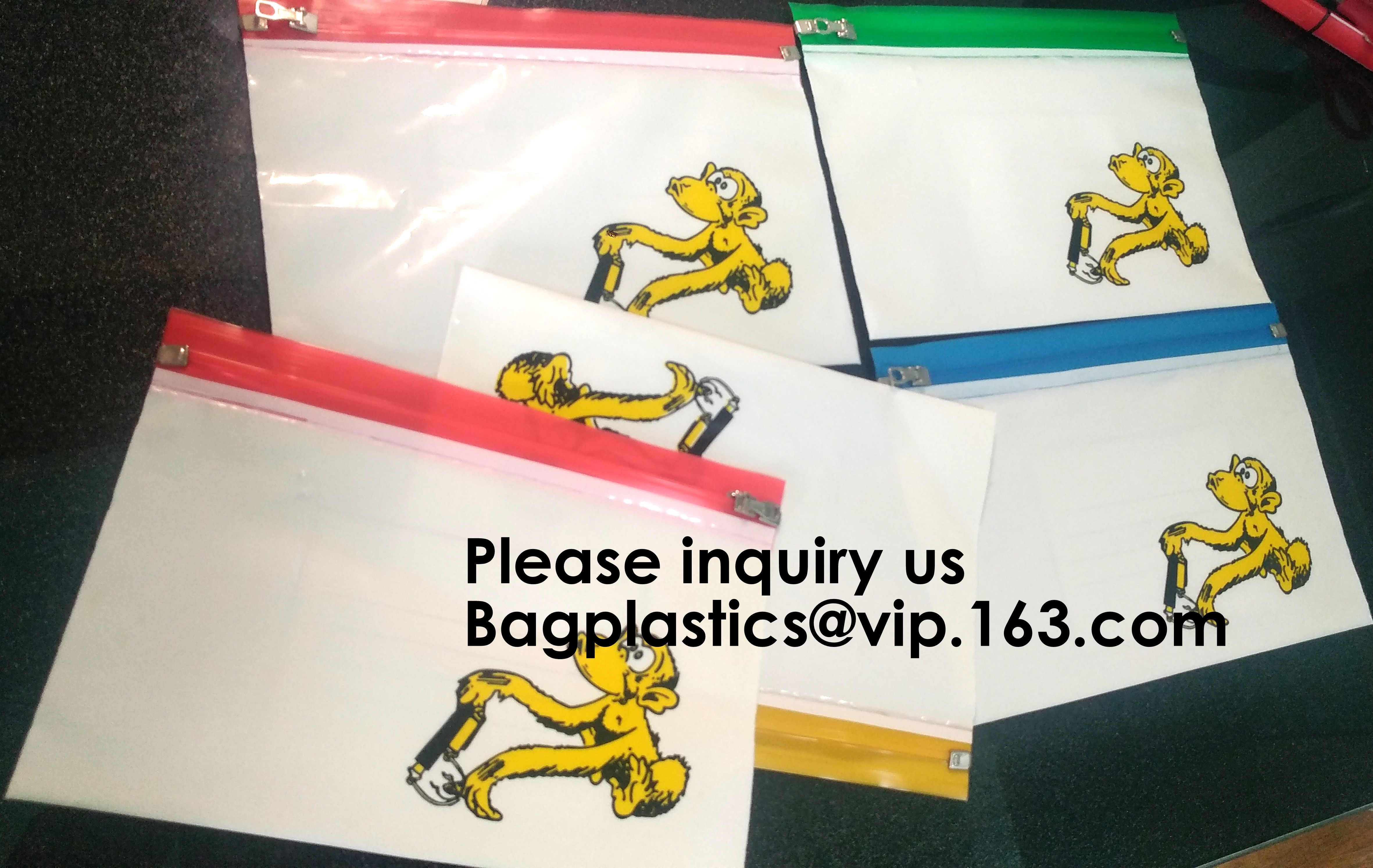 Metal Slider Office File Folder Mesh Clear PVC Zip Lock Document Bag,Folder File Wallet Zipped Lock Document Bag pack