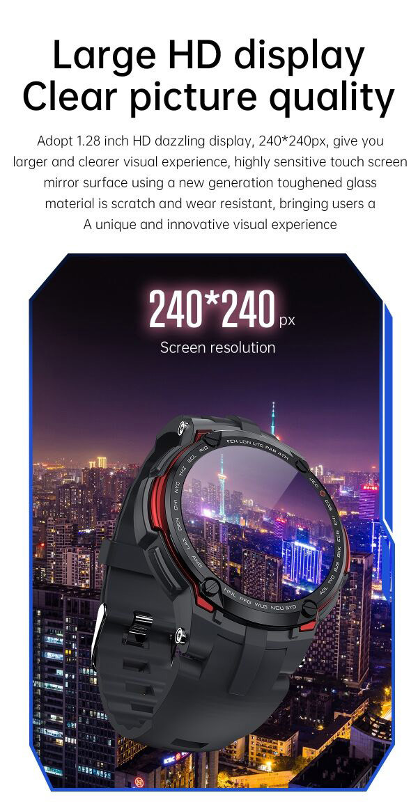 1.28inch ECG Blood Oxygen Smartwatch Body Temperature Sensor 70 Modes