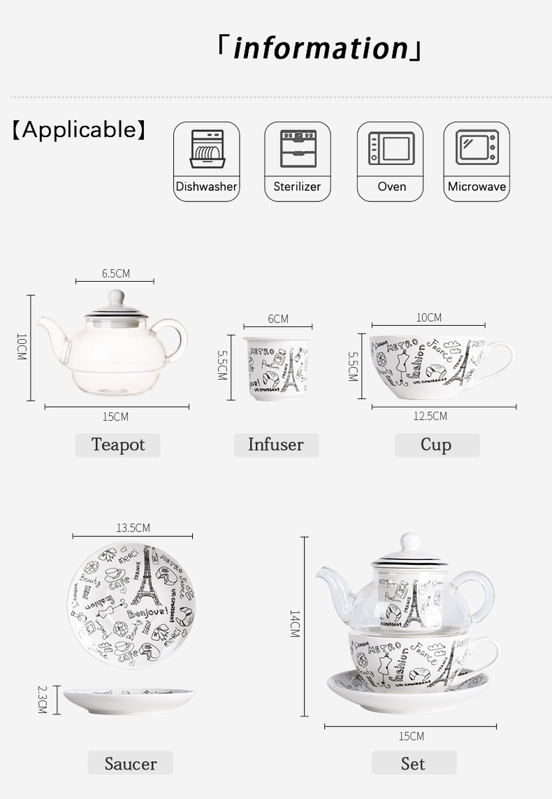 High Borosilicate Glass Teapot Cup And Saucer Set Flower Design Style Sustainable for gift