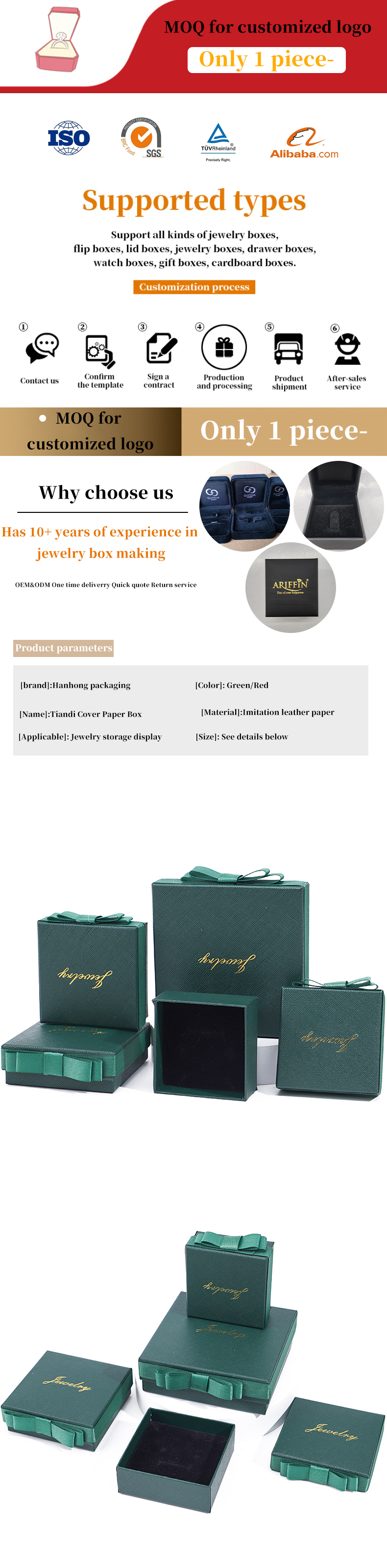 Green Necklace Earrings Ring Paper Jewelry Gift Box Customized Size Rectangle Shape