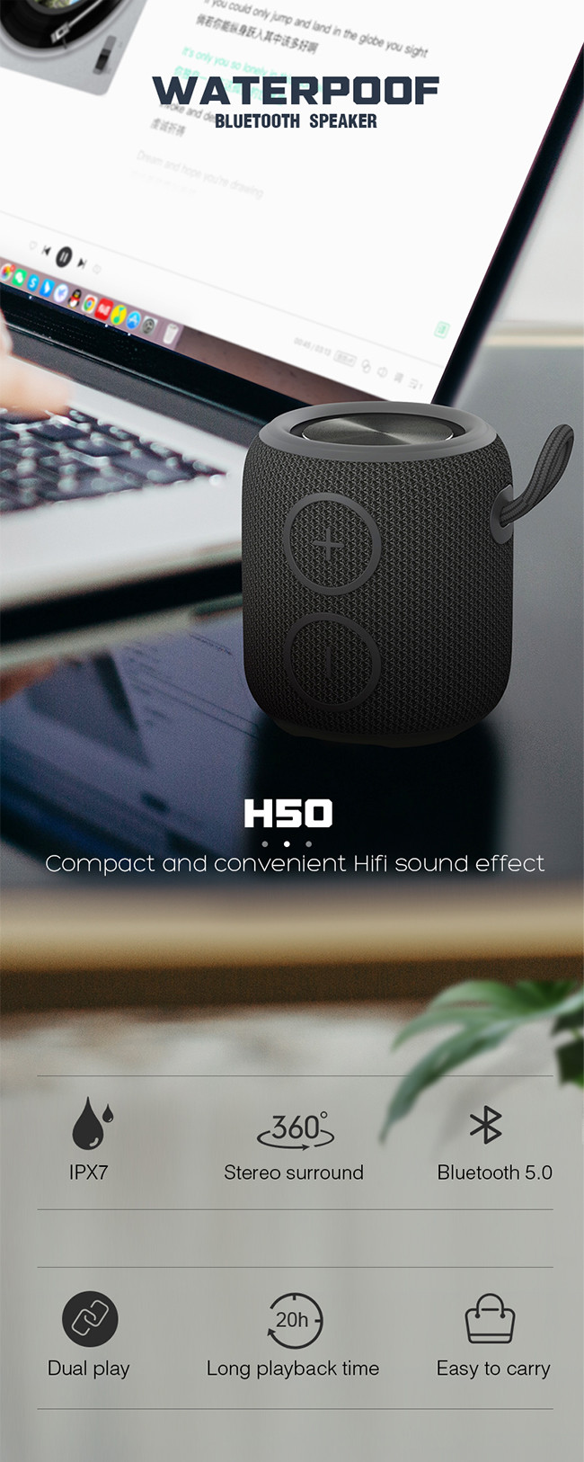 Waterproof Wireless Shower Speaker With 1200 Mah Battery In Blue With Bass Radiator