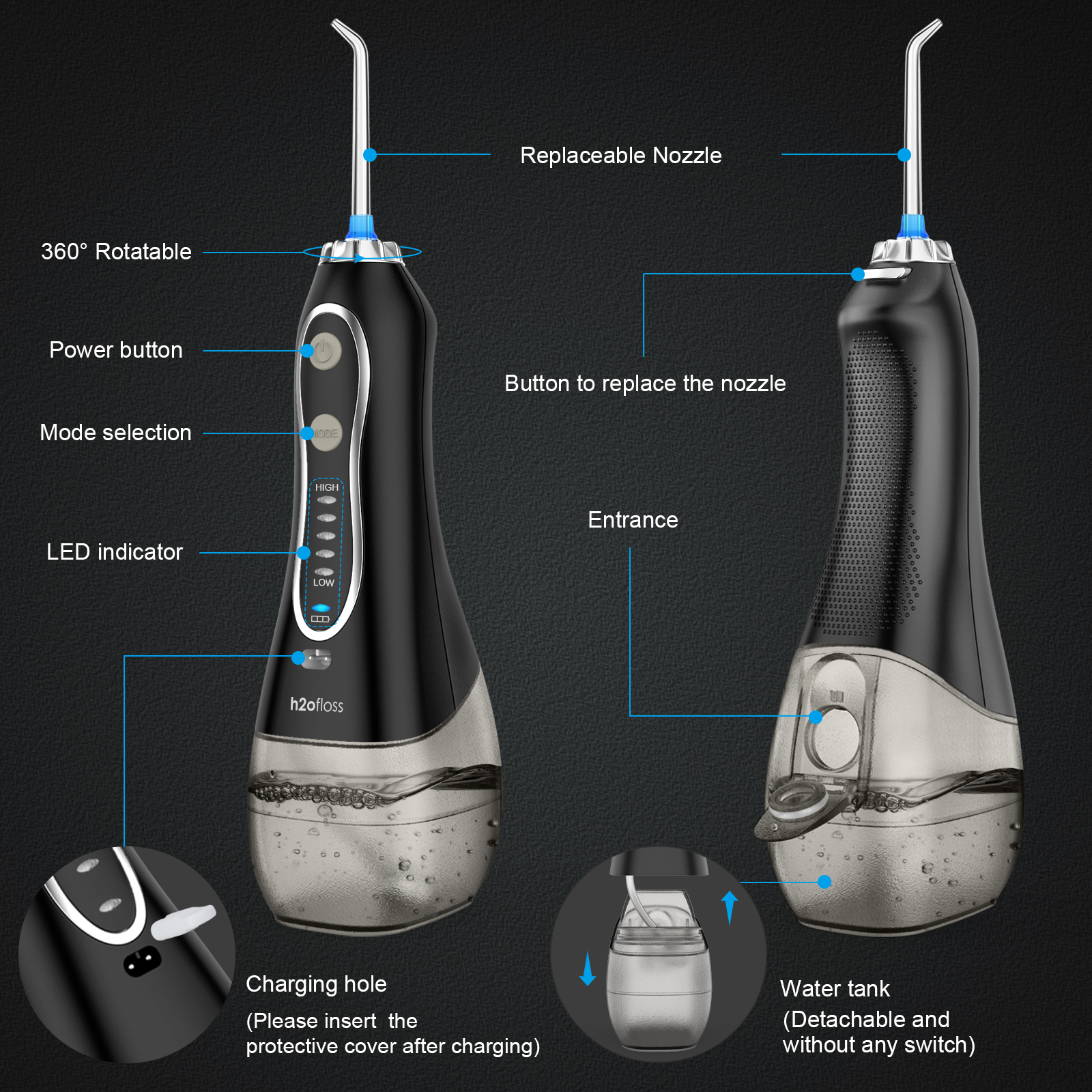 Multimode Electric Cordless Oral Irrigator Manual Tooth Cleaner ABS Material