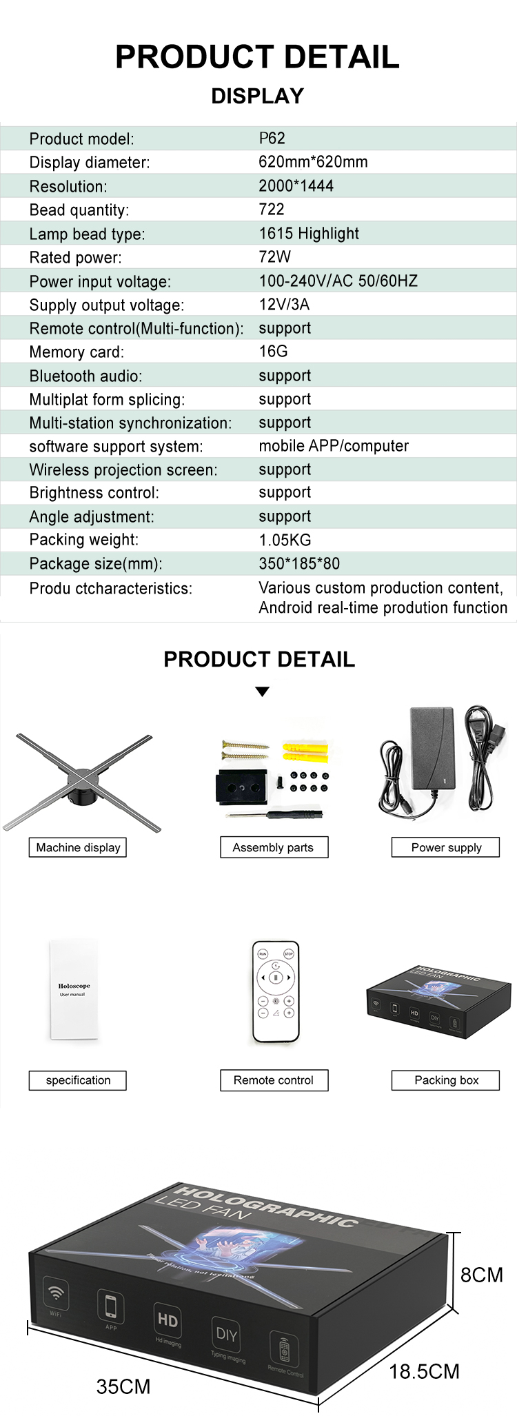 62cm Wifi 3D Desktop Fan Screen Hologram Advertising Machine with Desktop LED Display
