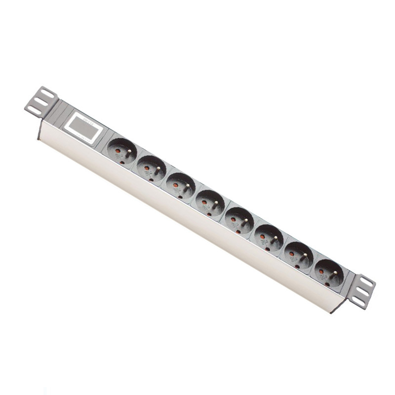 1U France Type Cabinet Power Distribution Unit 6 Ways PDU Socket With Surge Protection
