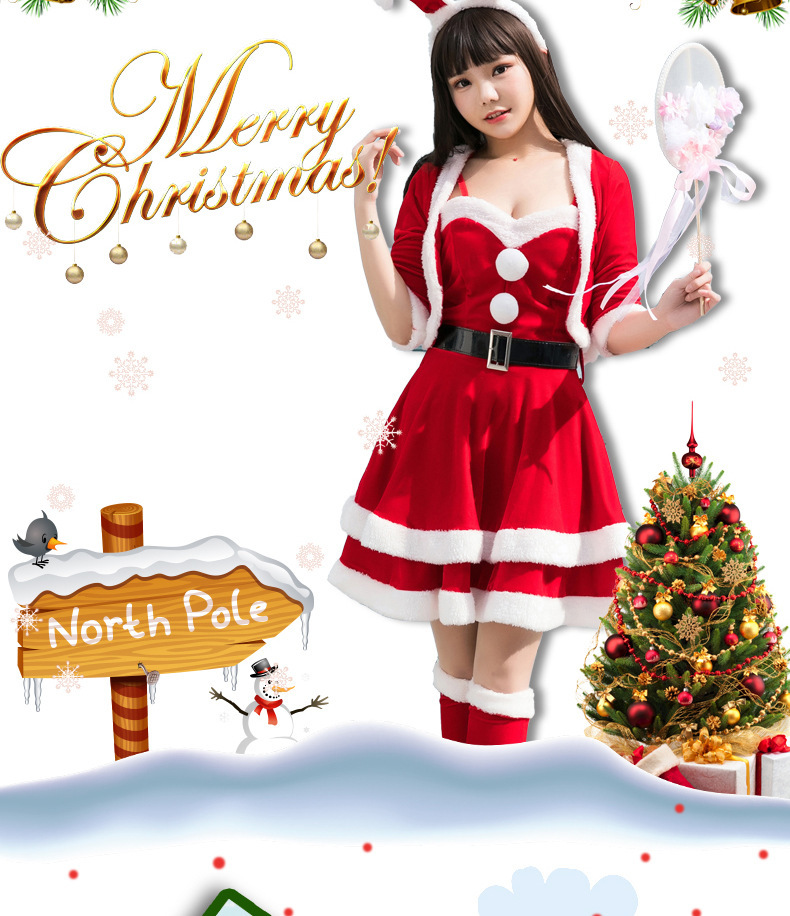 Christmas Dress 2023 Red with Accessories Adult Women 5-pieces Set Cosplay Costume