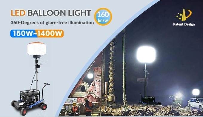 Hand Crank Tripod LED Outdoor Balloon Lights 600W Mobile Light Tower For Contractor