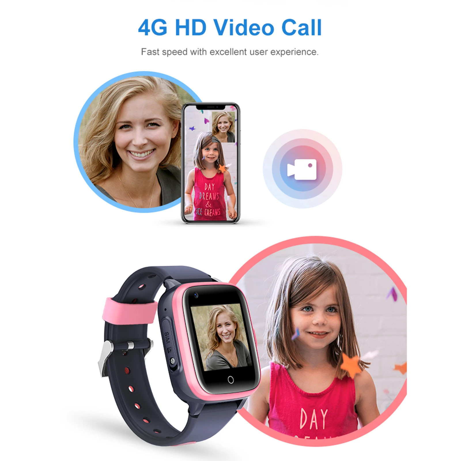 IPx7 Fitness Teens Childrens Tracker Watch Clock LT41 4G HD Video Call WiFi Monitor Camera