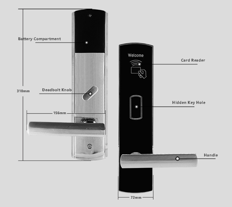 Card Reader Electronic Entry Door Locks , Zinc Alloy Hotel Key Card Lock