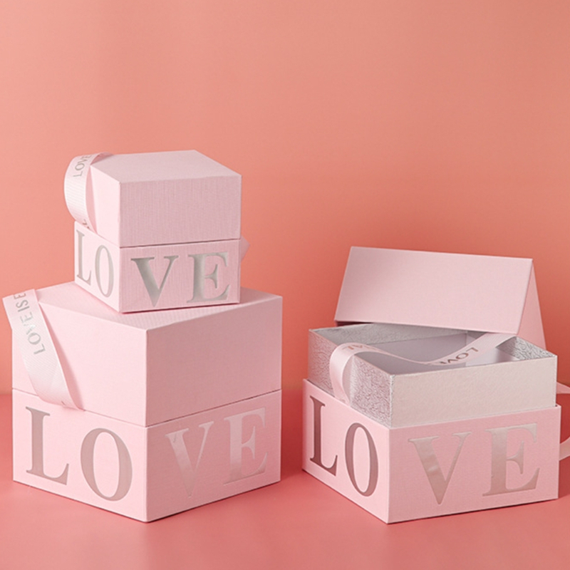 Portable Xmas Packaging Boxes Paper Lid for Valentines Gift 10x10x10