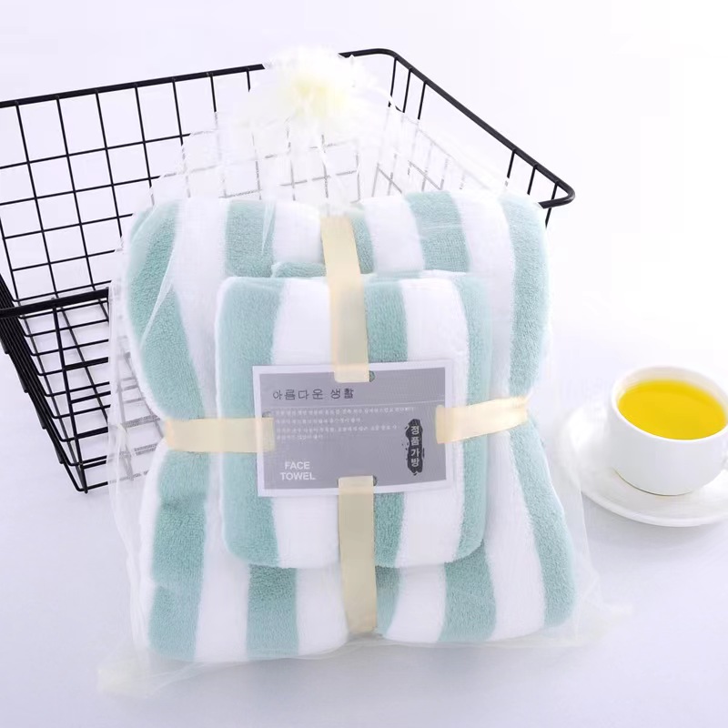 Customer Logo Coral Fleece Bath Towel Set Wide Edge Wrapping Thick Absorbent Polyester