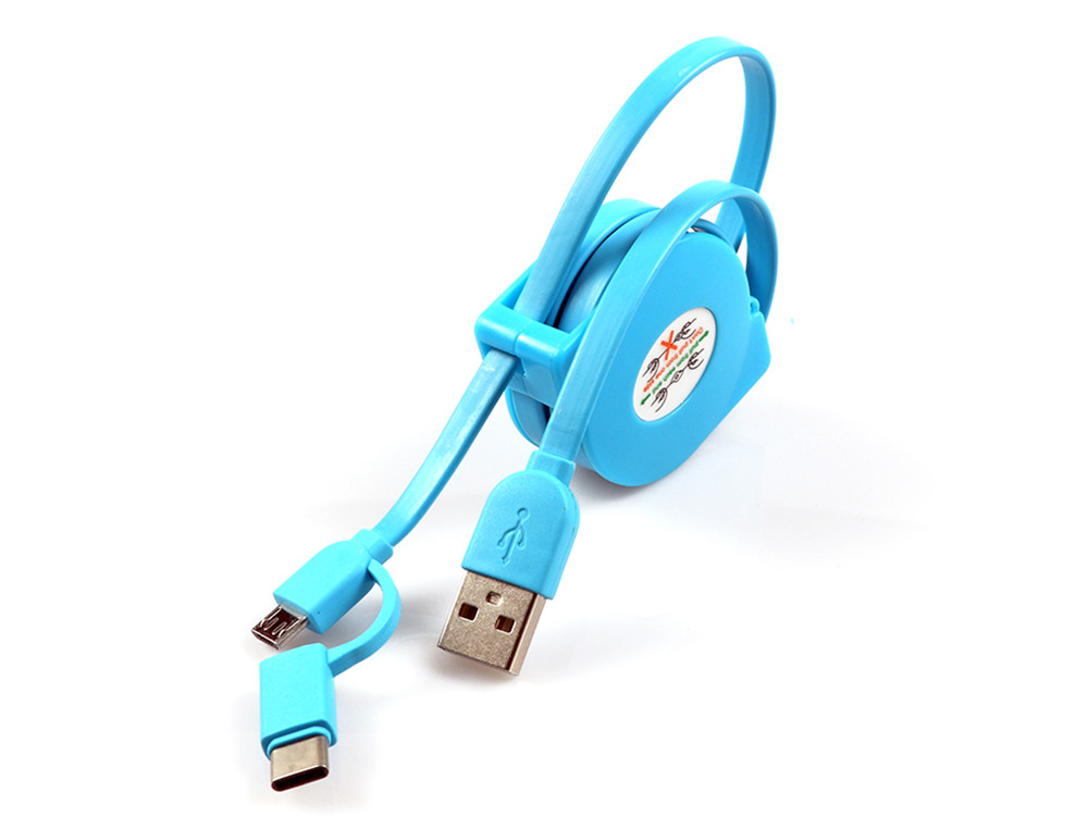 Retractable 2 In 1 Micro Usb Type C Charger , Length 100cm USB Extension Wire