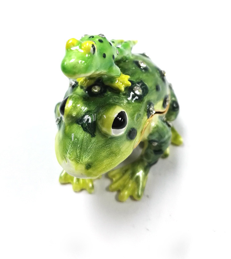 Golden plated enamel fashion frog pewter box macaron trinket box frog Mum and baby trinket box