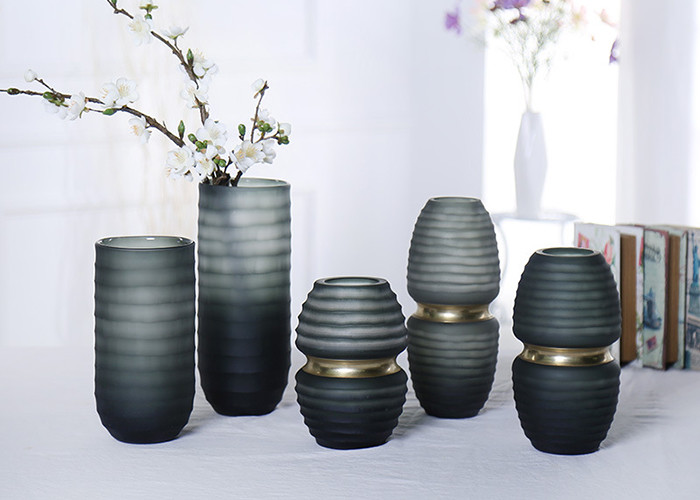 Gradient Gray Decorative Glass Vases Polished Surface Handling