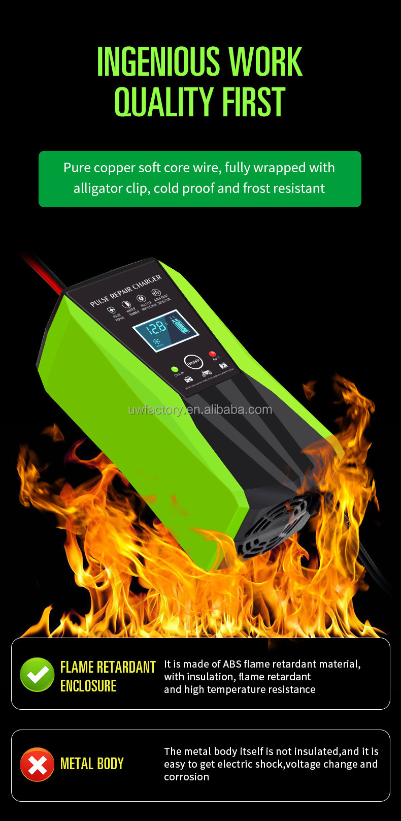 Automatic Identification 12V6V 8A 10A 12A Lead-Acid Battery Charger with Multi- and PC Fireproof Material