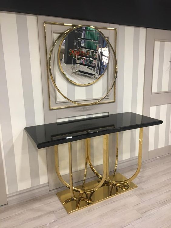 Black Marble Console Table Handmade Luxury Dining Room Furniture