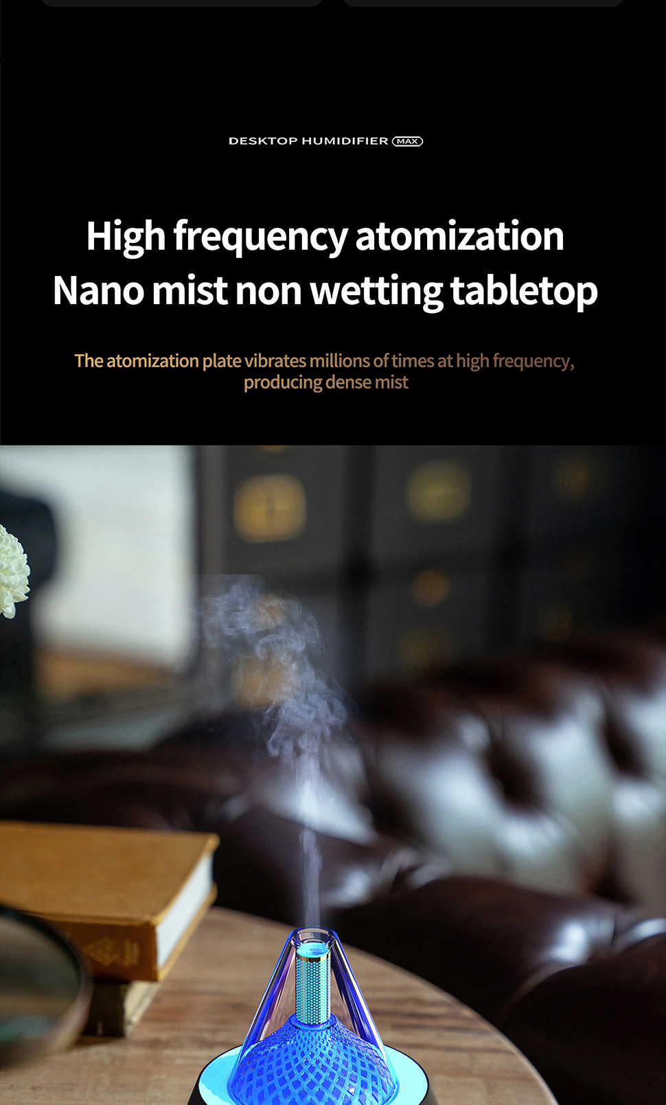 Aromatherapy Fire Flame Humidifier With Auto Shut Off And Less Than 35dB Noise Level