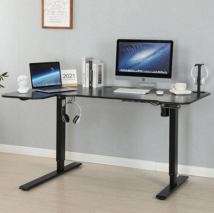 Electric Height Adjustable L Shape Study Desk with Lift Top Coffee Table Bamboo