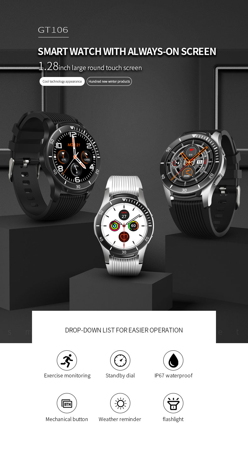 GT107 Smart Watch 1.28Inch circular 240*240 Full Touch Screen Body Temperature Health Band