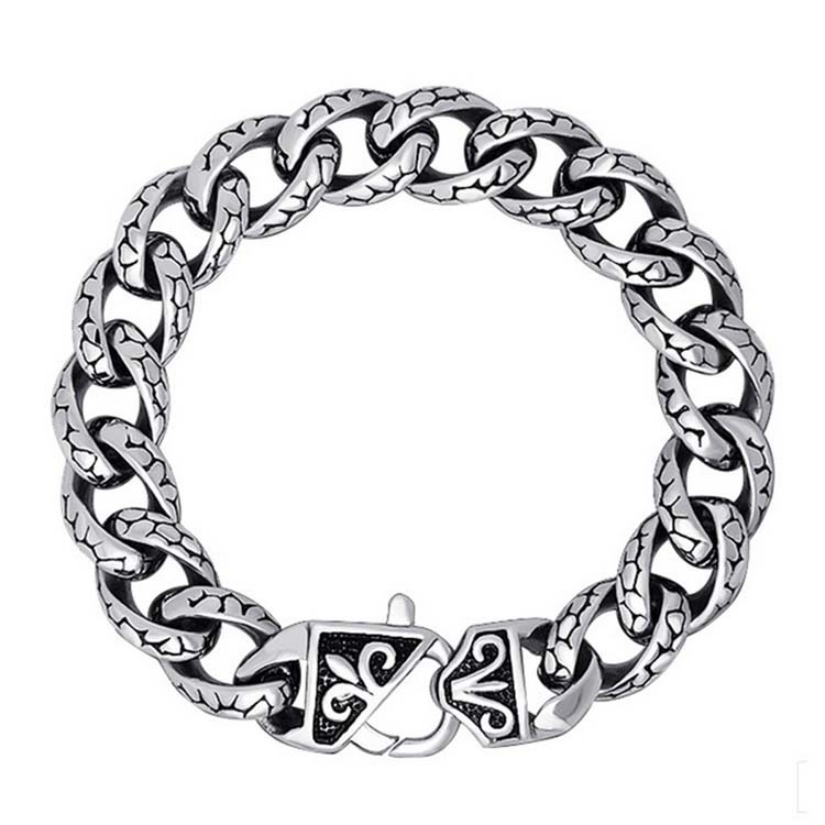 925 Silver Plated Thai Vintage Old Fashion Titanium Stainless Steel Curb Chain Bracelet(CE351)