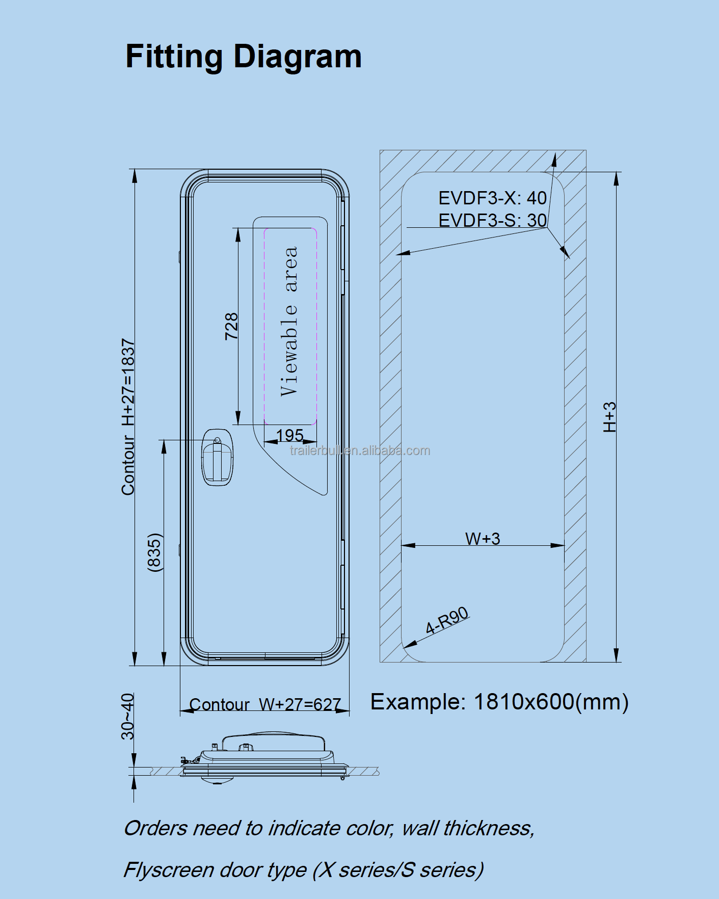 EuroVision Insulation Motorhome Doors 1810x600 Economic Aluminum Frame for DIY RV Trailer