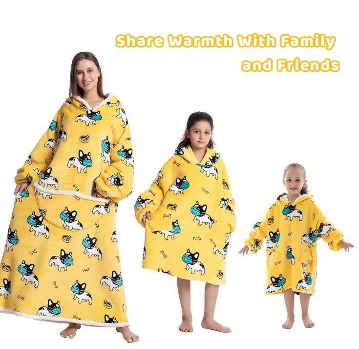 2Pcs Custom Logo Plus Size Hoodie Blanket Adults Christmas Gift
