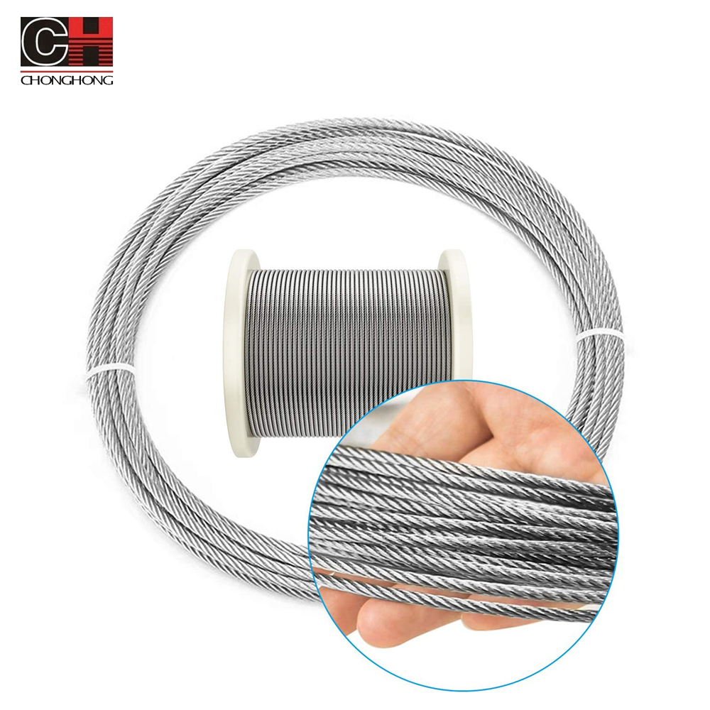 1/8 T304 Stainless Steel Aircraft Cable Railing Wire Rope for Cable Railing Kits 500m 1000m per Reel Cranes OEM Accepted