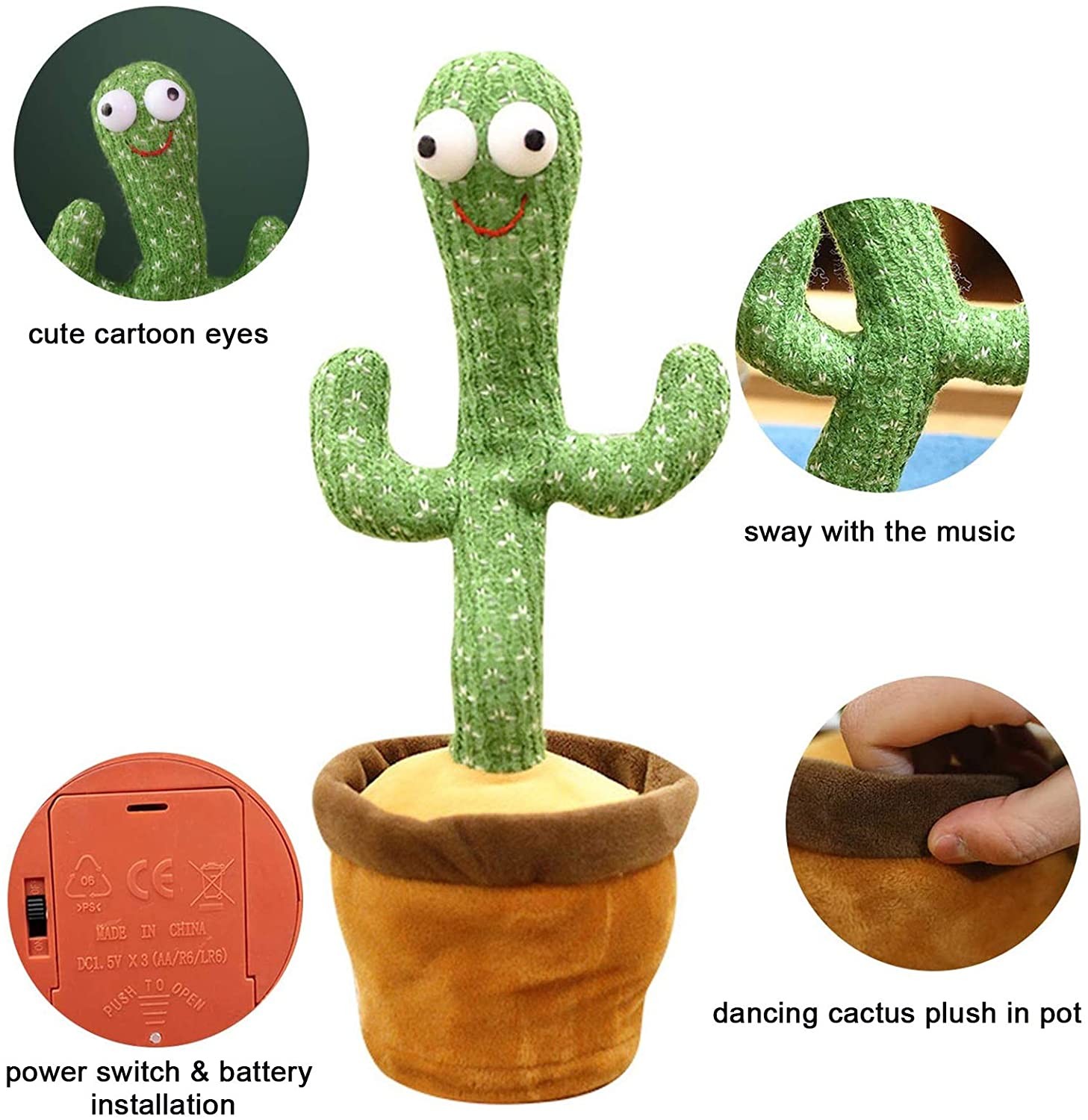 30cm Singing Dancing Cactus Plush Toy For Home Decoration