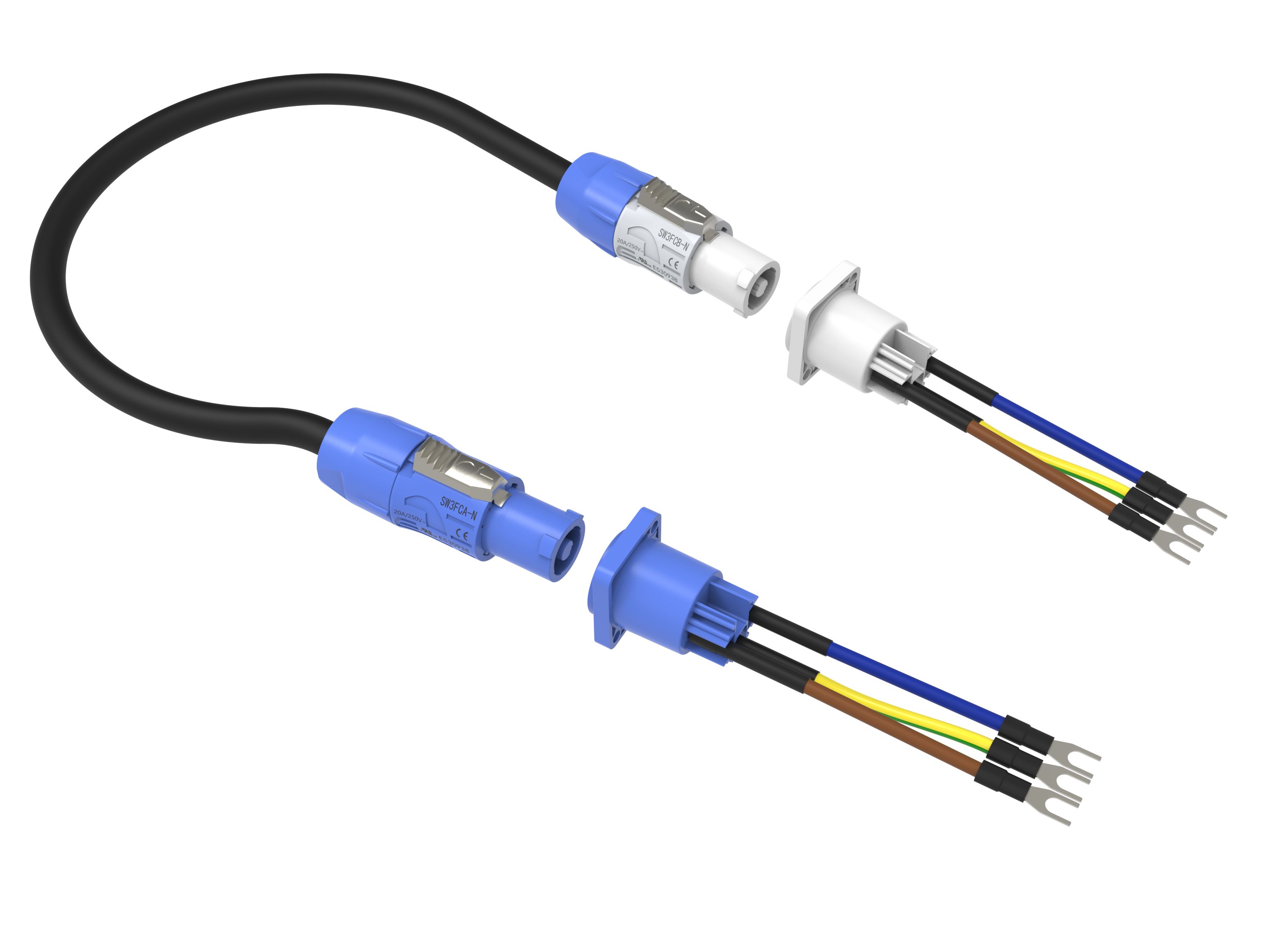250v AC Powercon Connector Female Socket Connector Ip44 For LED Display