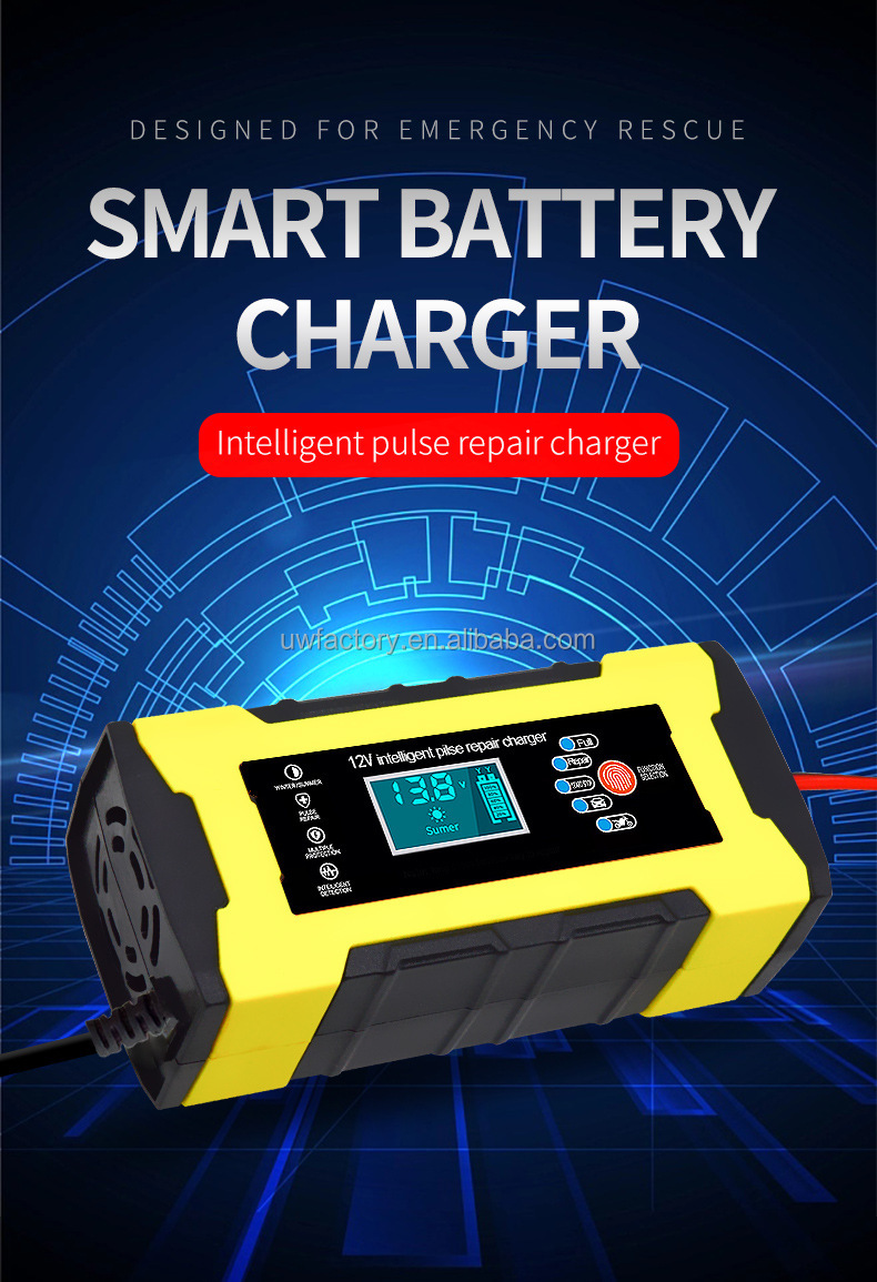 12V/10A and 24V/5A Input Universal Automatic Pulse Repair Trickle Lead Acid Battery Charger with Current Protection