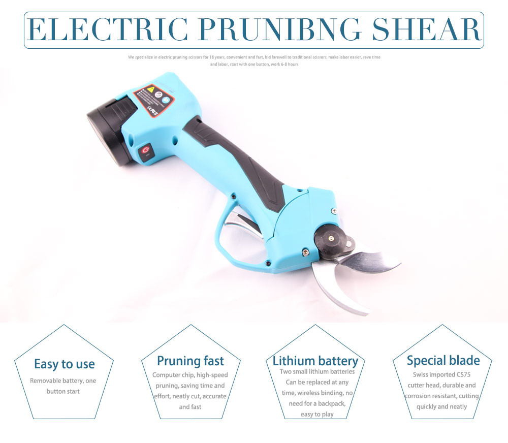16.8V 2.5CM Battery Orchard Pruer Electric Pruning Scissors Shears with Finger Protection