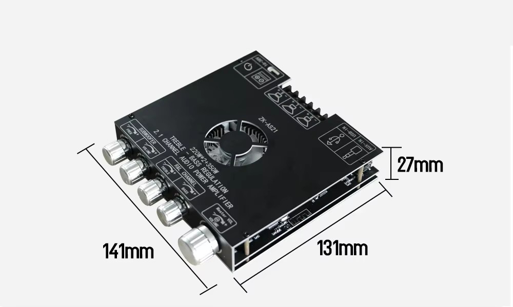 ZK-AS21 2.1 Channel Audio Amplifier Module TPA3255 Subwoofer 220WX2+350W 220WX2+350W Amplifier Board ZK-AS21