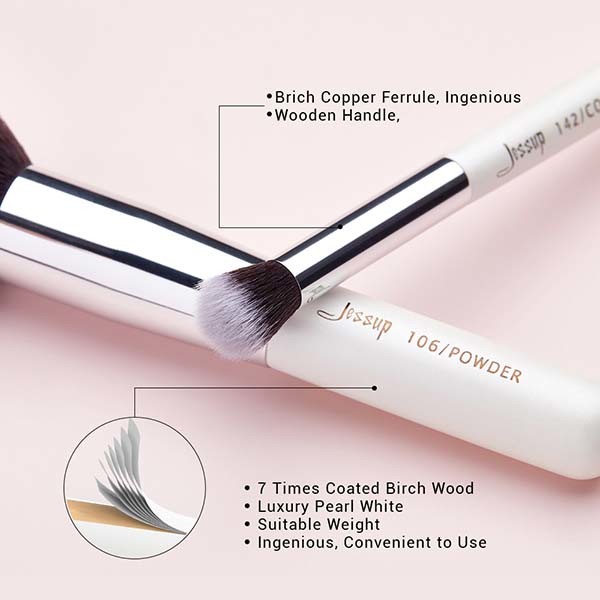 Long Wearing 6pcs Makeup Brush Set White / Silver for Cheek Cream Blush