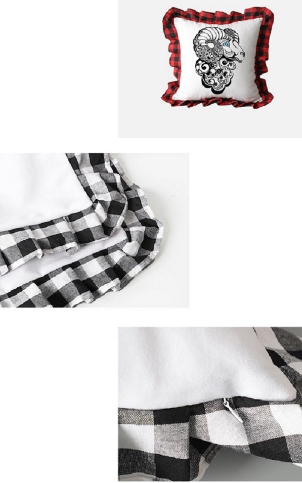 Sublimation Pillow Covers Blanks Heat Transfer Printed Plaid With Ruffled Lace