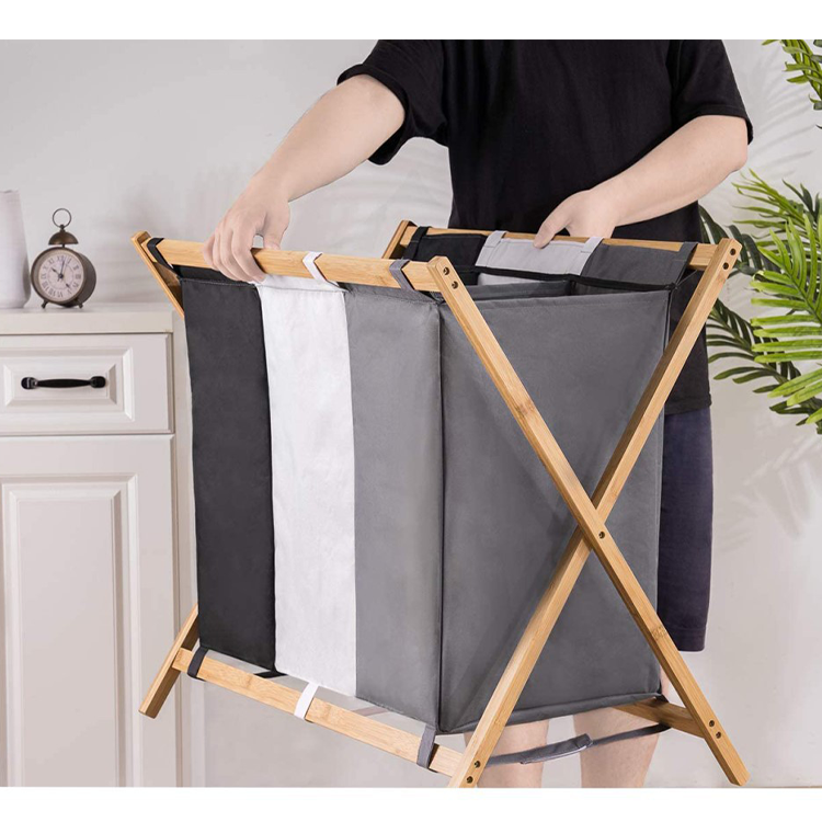 Eco Friendly Bathroom Storage Basket Bamboo Laundry Hamper With Lid
