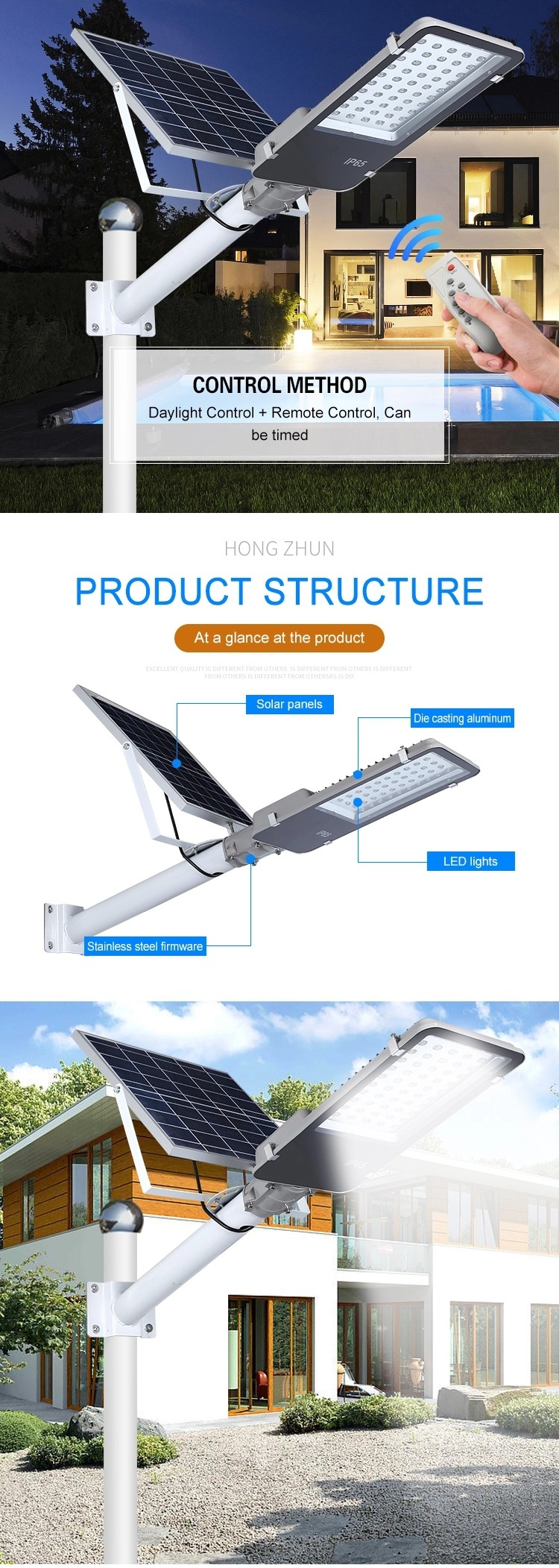 High Lumen 50w Solar Led Street Light SMD Die Cast Aluminum Material