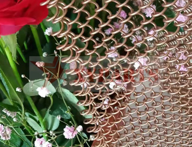 Fireproof Metal Mesh Curtain Restaurant Partition Ring Curtain With Gold Color