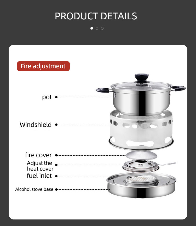 Fashion Simple Stainless Steel Hot Pot Kitchen Hotel Single Portable Alcohol Stove Self Service Hot Pot Set