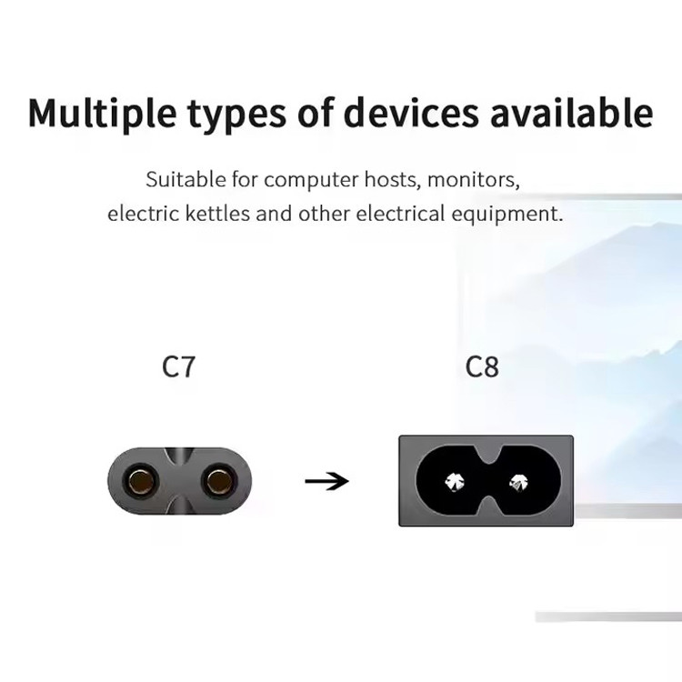 Good Quality Pure Copper 120V 18 Awg 2pin C7 Extension Line Spt-2 White AC Power Cord 5FT 2 Prong For Home Appliance Lap