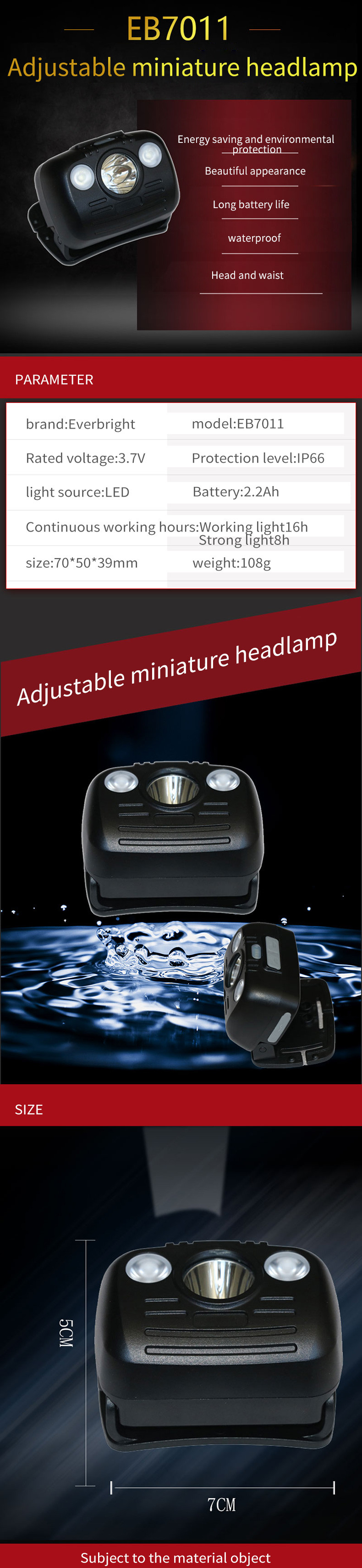 Adjustable Smart Rechargeable IPX5 LED Headlamp Flashlight For Hiking