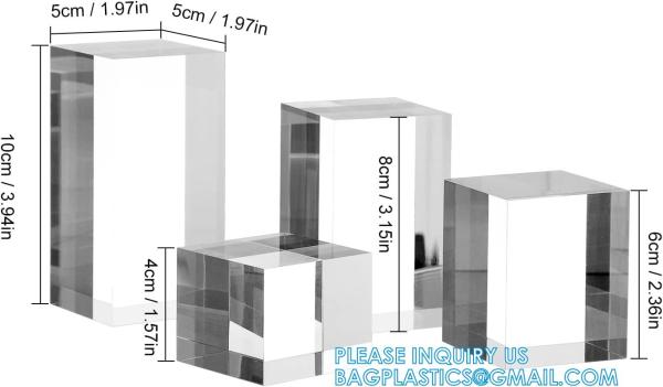 Clear Polished Acrylic Cube Cylinder, Square Display Block, Jewelry Display