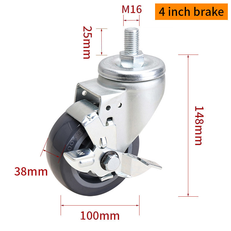 EDL Medium Duty TPU Caster 4inch 250kg Threaded by Swivel and Brake type