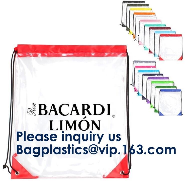 PVC Drawstring Bag Backpack With Solid Bottom Promotional Custom 210D Transparent PVC Clear Drawstring Backpack Bags