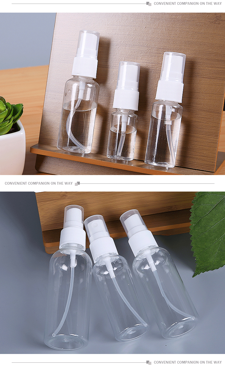 30ml 60ml 100ml refillable alcohol clear transparent Empty Plastic Spray Bottles PET Spray Bottle With Fine Mist Sprayer