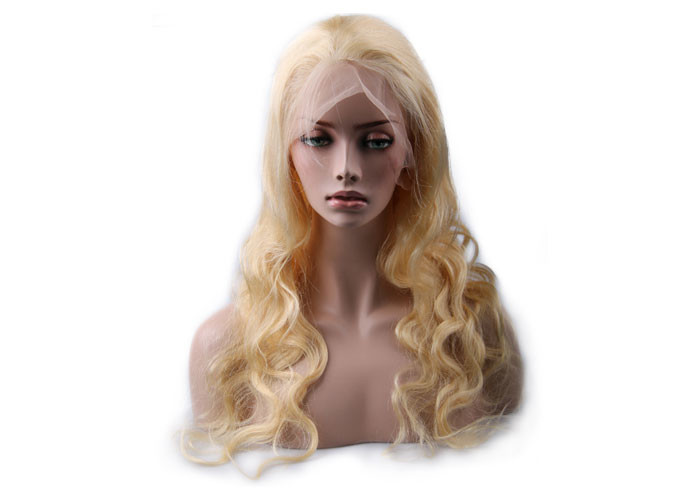 Blonde Human Hair Full Lace Wigs , Color 613# 18 inch Hair Extensions