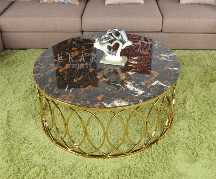 Specific Use Modern Golden Base Marble Round Center Table for Lobby