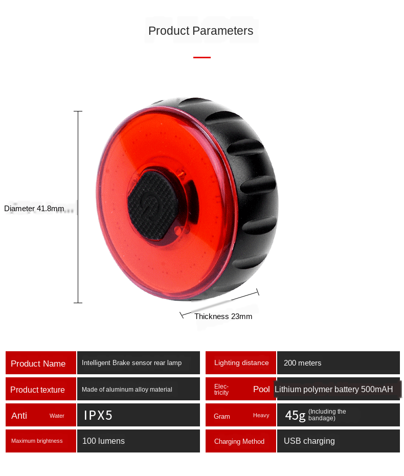 Intelligent Induction Brake Taillight Mountain LED Bicycle Light Aluminum Alloy IPX6