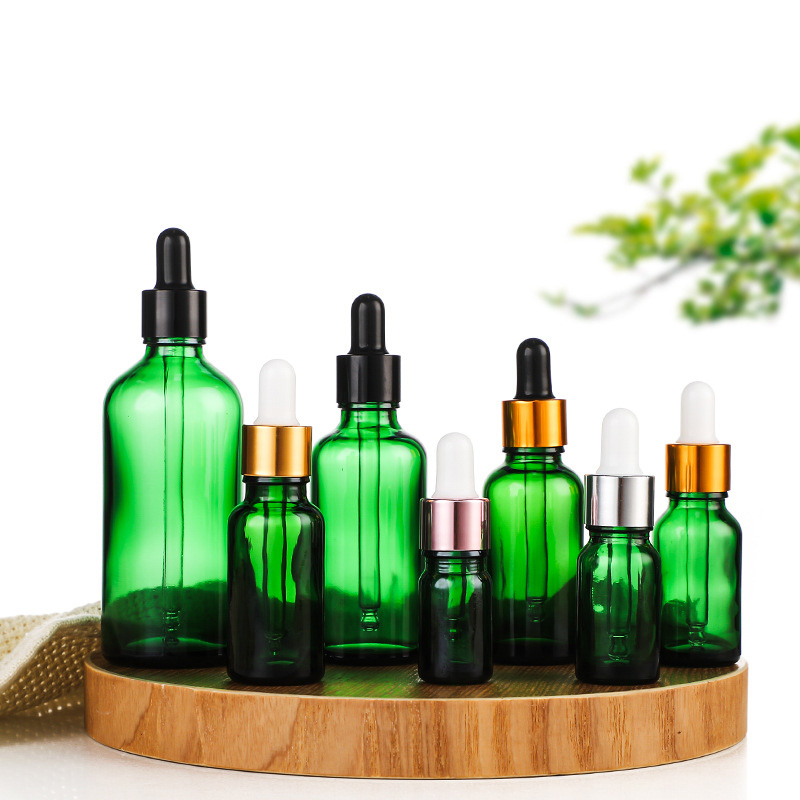 Skin Care Serum Cream Bottles 15ml 30ml 50ml Clear Green Glass Designs with Stirring Stick Customizable