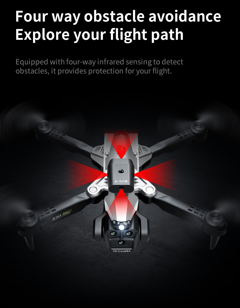 K10 Max Obstacle Avoidance Drone 4K Ultra HD Camera 2.4G RC Quadcopter Four-way Optical Flow Mini Foldable K10 Fpv Drones