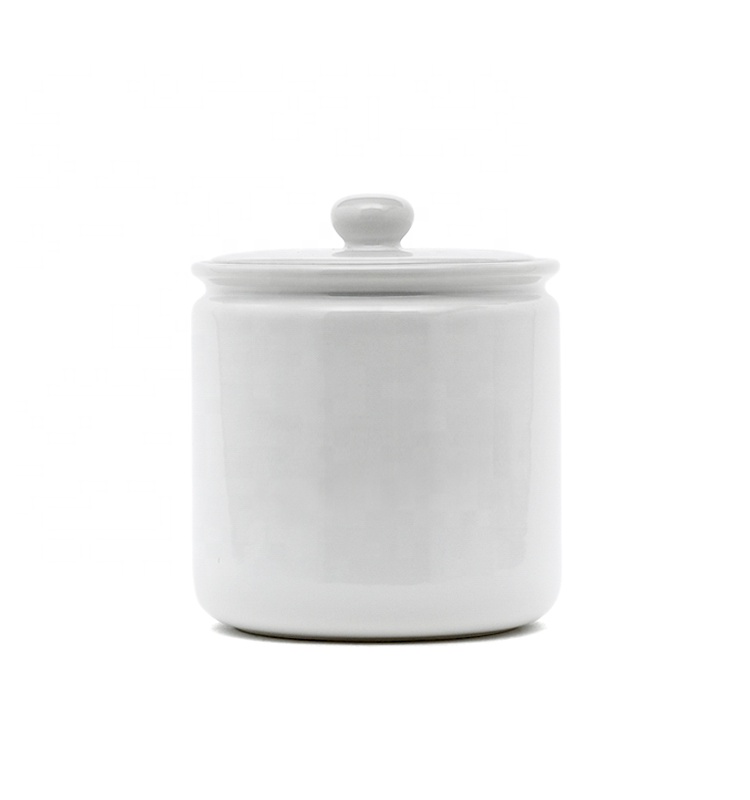 Airtight Household White Creative Stoneware Kitchen Coffee Sugar Flour Round Ceramic Canister With Lid